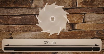 Dissolver 100 mm aus Polyamid 6 mit Dissolverwelle 300 mm lang, aus 10 mm sechskant Stahl mit Zapfen 10 mm zur Verwendung in Bohrfuttern bis max. 10 mm (3/8")