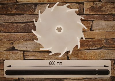Dissolver 150 mm aus Polyamid 6 mit Dissolverwelle 600 mm lang, aus 14 mm sechskant Stahl