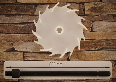 Dissolver 150 mm aus Polyamid 6 mit Dissolverwelle 600 mm lang, aus 14 mm sechskant Stahl mit Aufnahmegewinde M14 außen