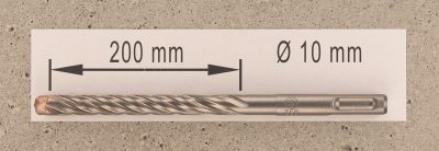 Hochleistungs- Hartmetall- Gesteinsbohrer 10 x 200 mm mit 4 Vollhartmetall-Schneiden