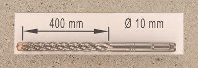 Hochleistungs- Hartmetall- Gesteinsbohrer 10 x 400 mm mit 4 Vollhartmetall-Schneiden
