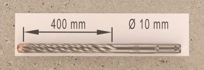 Hochleistungs- Hartmetall- Gesteinsbohrer 10 x 400 mm mit 4 Vollhartmetall-Schneiden