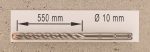 Hochleistungs- Hartmetall- Gesteinsbohrer 10 x 550 mm mit 4 Vollhartmetall-Schneiden