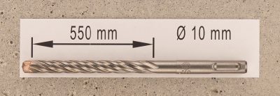 Hochleistungs- Hartmetall- Gesteinsbohrer 10 x 550 mm mit 4 Vollhartmetall-Schneiden