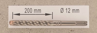 Hochleistungs- Hartmetall- Gesteinsbohrer 12 x 200 mm mit 4 Vollhartmetall-Schneiden