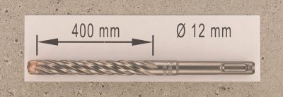 Hochleistungs- Hartmetall- Gesteinsbohrer 12 x 400 mm mit 4 Vollhartmetall-Schneiden