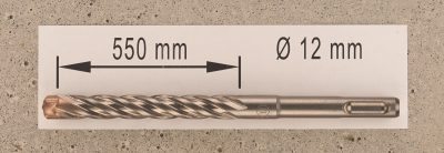 Hochleistungs- Hartmetall- Gesteinsbohrer 12 x 550 mm mit 4 Vollhartmetall-Schneiden