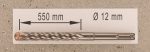 Hochleistungs- Hartmetall- Gesteinsbohrer 12 x 550 mm mit 4 Vollhartmetall-Schneiden