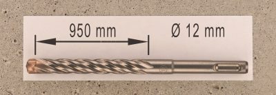 Hochleistungs- Hartmetall- Gesteinsbohrer 12 x 950 mm mit 4 Vollhartmetall-Schneiden