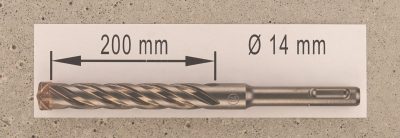 Hochleistungs- Hartmetall- Gesteinsbohrer 14 x 200 mm mit 4 Vollhartmetall-Schneiden