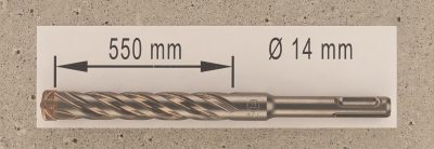 Hochleistungs- Hartmetall- Gesteinsbohrer 14 x 550 mm mit 4 Vollhartmetall-Schneiden