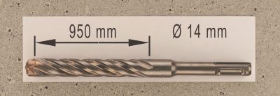 Hochleistungs- Hartmetall- Gesteinsbohrer 14 x 950 mm mit 4 Vollhartmetall-Schneiden