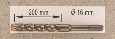 Hochleistungs- Hartmetall- Gesteinsbohrer 16 x 200 mm mit 4 Vollhartmetall-Schneiden
