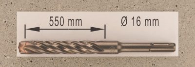 Hochleistungs- Hartmetall- Gesteinsbohrer 16 x 550 mm mit 4 Vollhartmetall-Schneiden