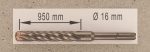 Hochleistungs- Hartmetall- Gesteinsbohrer 16 x 950 mm mit 4 Vollhartmetall-Schneiden