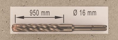 Hochleistungs- Hartmetall- Gesteinsbohrer 16 x 950 mm mit 4 Vollhartmetall-Schneiden