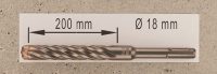 Hochleistungs- Hartmetall- Gesteinsbohrer 18 x 200 mm mit 4 Vollhartmetall-Schneiden