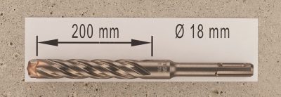 Hochleistungs- Hartmetall- Gesteinsbohrer 18 x 200 mm mit 4 Vollhartmetall-Schneiden