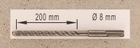 Hochleistungs- Hartmetall- Gesteinsbohrer 8 x 200 mm mit 4 Vollhartmetall-Schneiden